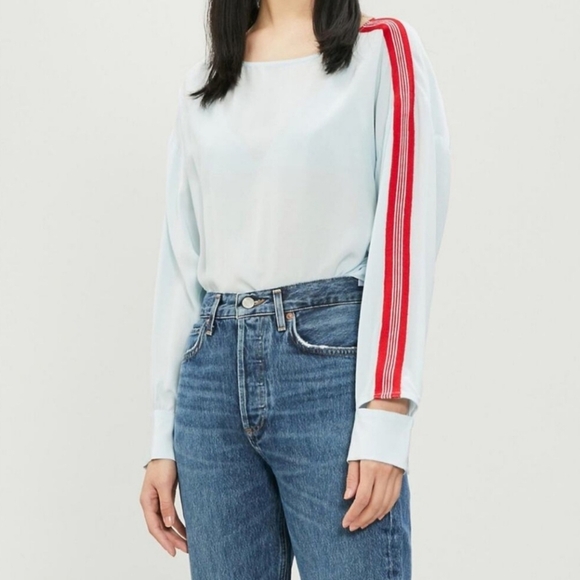 Sandro Lucienne Blue and Red Striped Cutout Top. - Picture 3 of 8